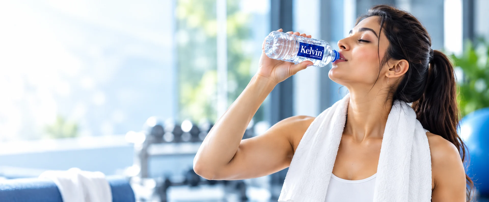 Lifestyle visual of a person enjoying bottled drinking water